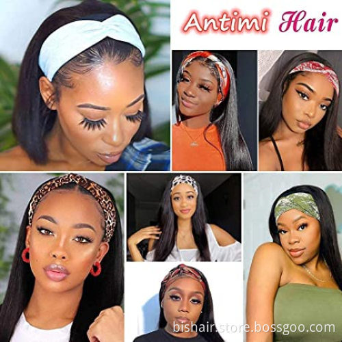 Straight Headband Wigs Human Hair for Black Women 24" Long Hair 10A Brazilian Virgin Hair 150% Density Glueless None Lace Front